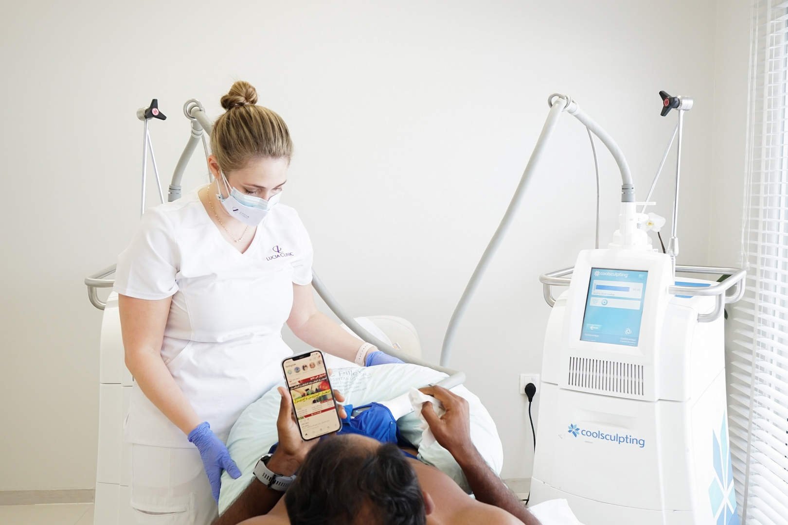 During the CoolSculpting treatment, stubborn fat pockets are exposed to controlled cooling.